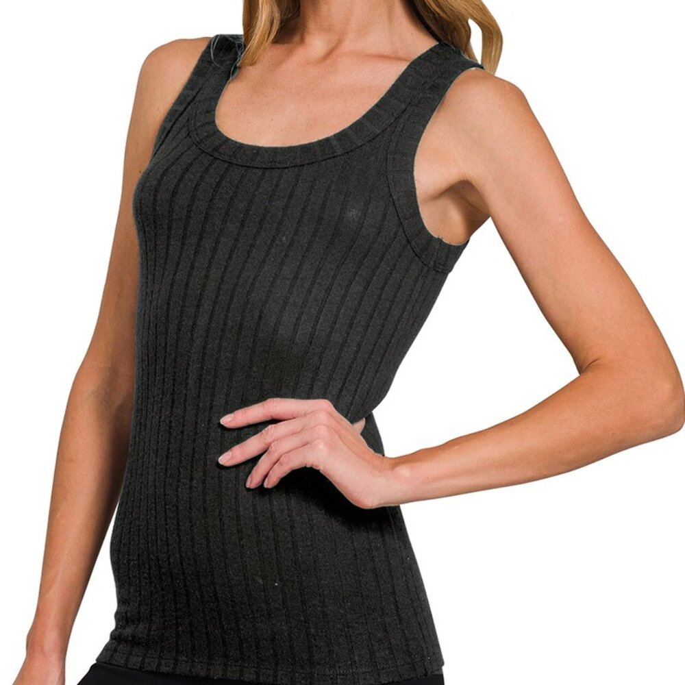 Zenana Ribbed Round Neck Tank (black color) - in stock